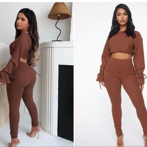 Brown two piece crop top and leggings